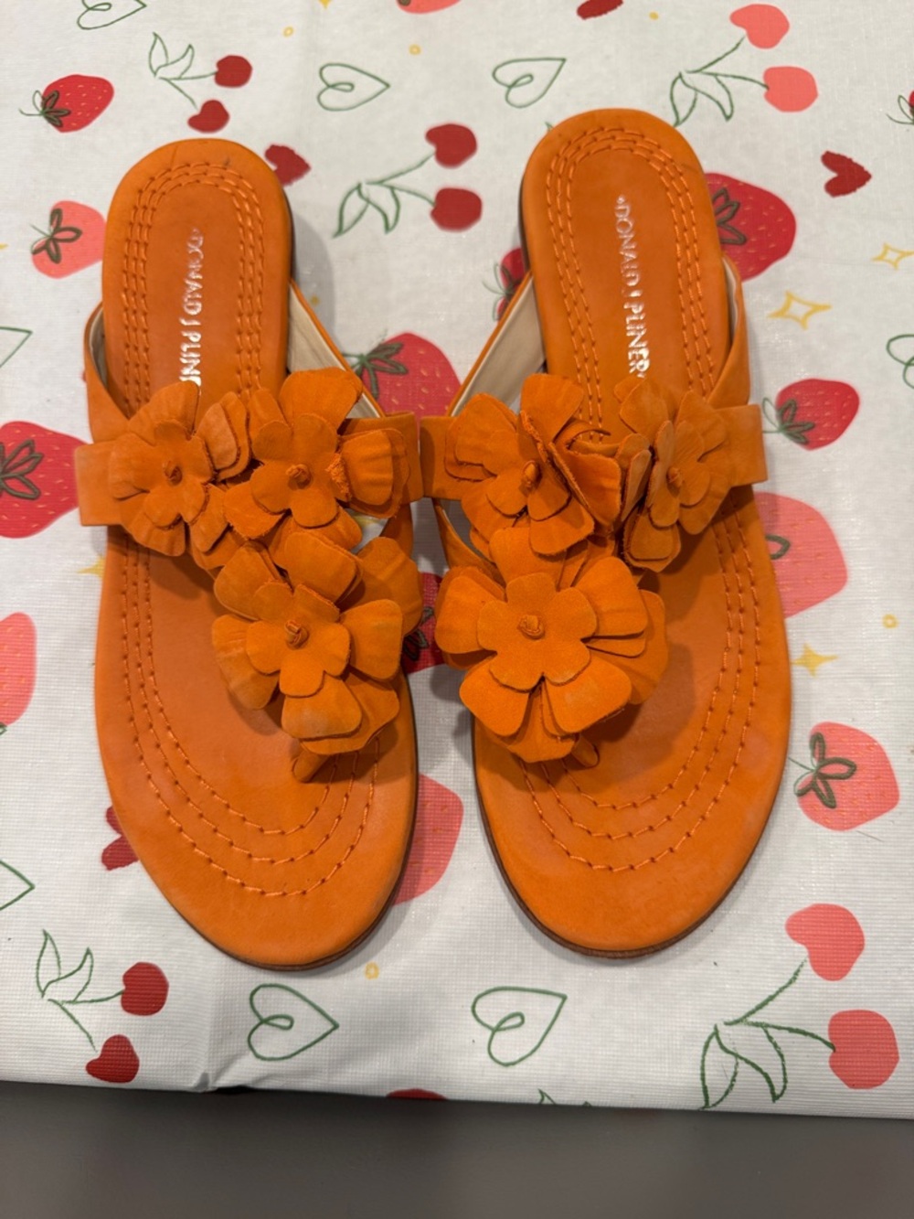 Donald J. Pliner Orange Floral Appliqué Slide Sandals